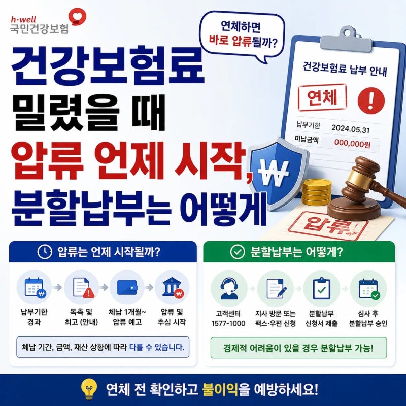 건강보험료 밀렸을 때 압류 언제 시작, 분할납부는 어떻게