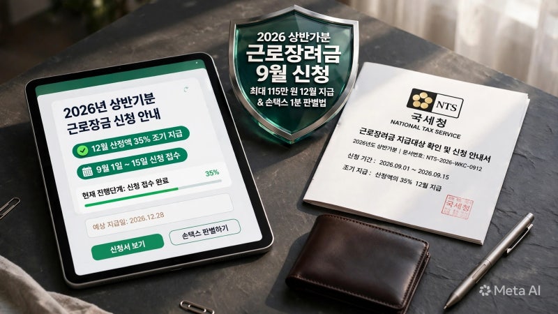 2026 상반기분 근로장려금 9월 신청 가이드｜최대 115만 원 12월 지급과 손택스 판별법