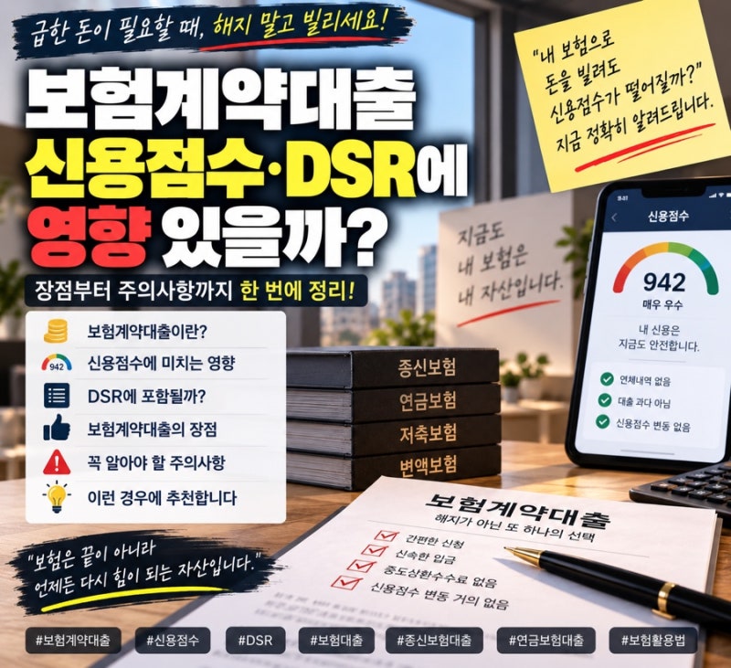 보험계약대출 받으면 신용점수 떨어질까? DSR 포함 여부까지 정리