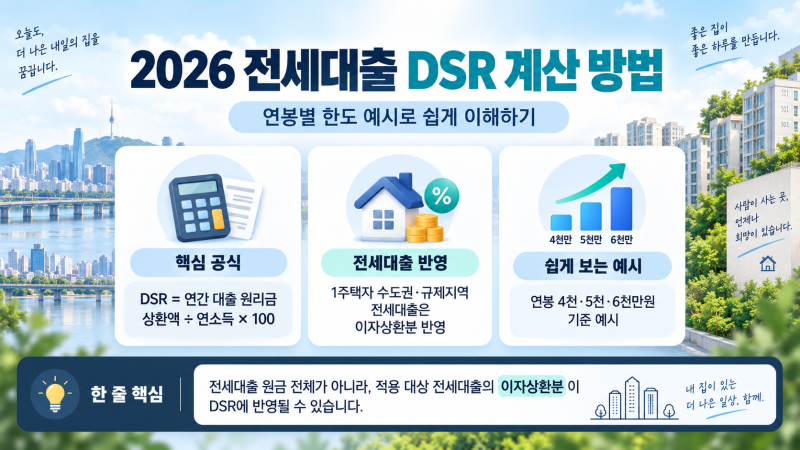2026 전세대출 DSR 계산 방법｜연봉별 한도 얼마나 줄어들까?