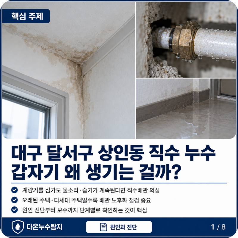 대구 달서구 상인동 직수 누수, 갑자기 왜 생기는 걸까? 원인과 진단 방법