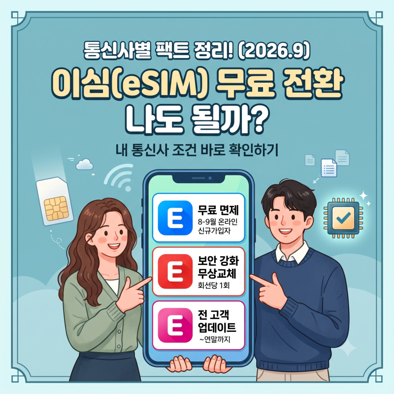 이심(eSIM) 무료 전환 통신사별 조건 총정리! SKT KT LG 유플러스 혜택 차이점은?