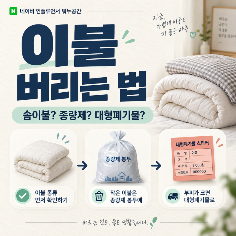 이불 버리는 방법, 솜이불은 종량제일까 대형폐기물일까? 2026년 기준 확인법