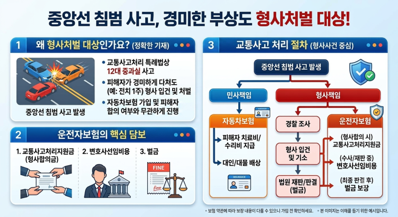중앙선 침범 사고, 가볍게 다쳤어도 형사사건이 될까? 운전자보험까지 한 번에 정리