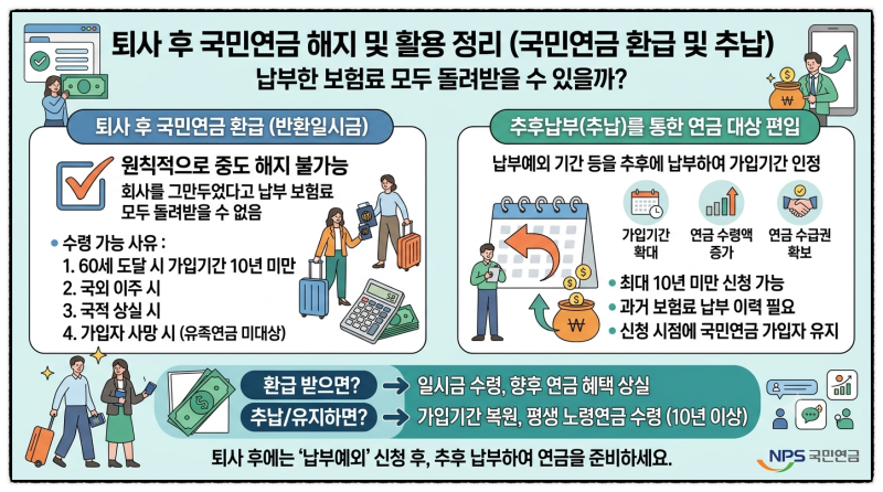 회사를 퇴사해서 국민연금을 해지하면 불입한 보험료를 모두 돌려받을 수 있을까? 보험료 환....