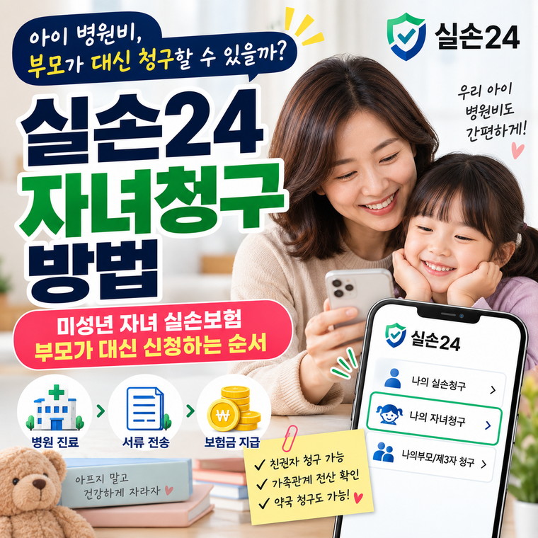 실손24 자녀청구 방법, 미성년 자녀 실손보험 부모가 대신 청구하는 순서