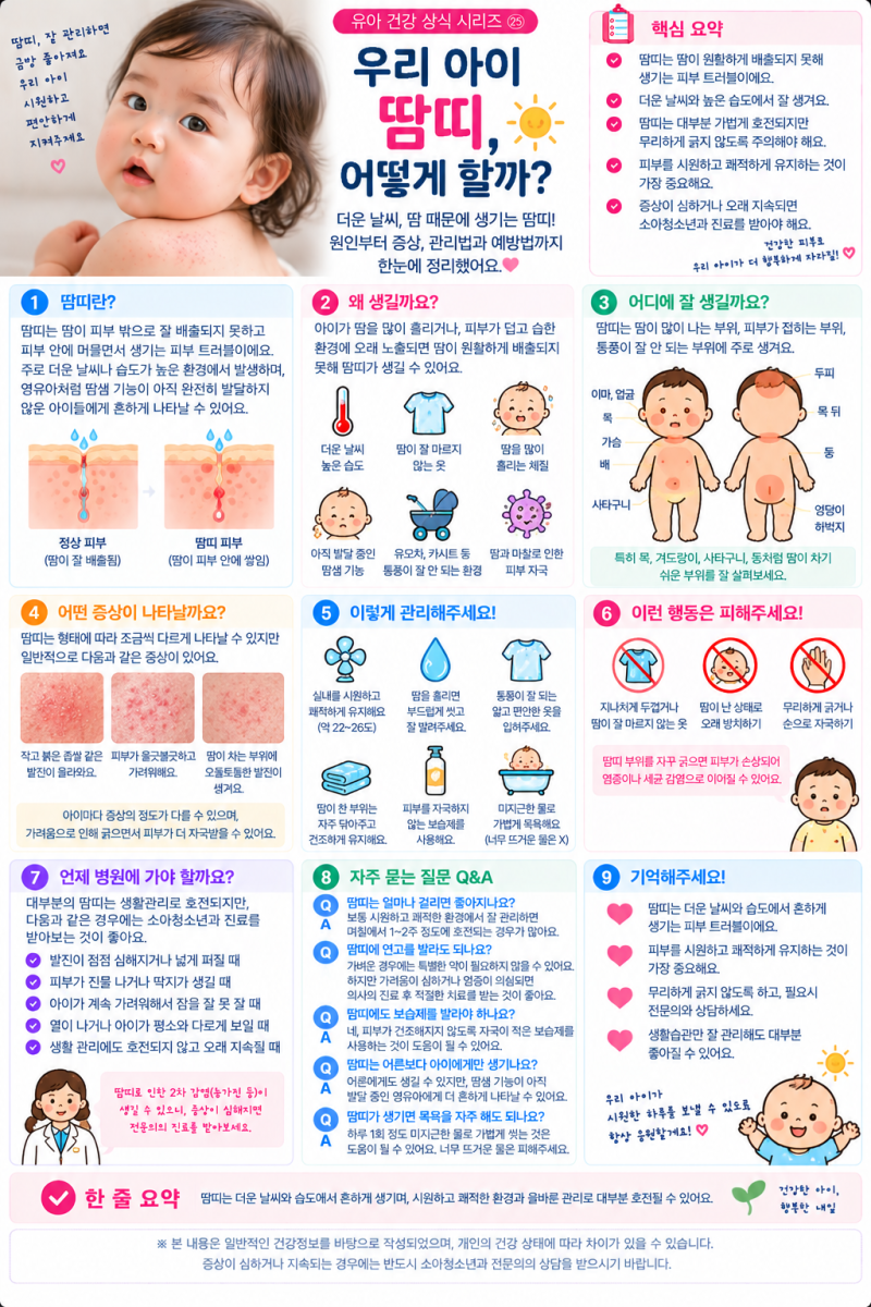 아기 땀띠 어떻게 없앨까? 얼굴·목·등 땀띠 원인부터 관리법까지 총정리