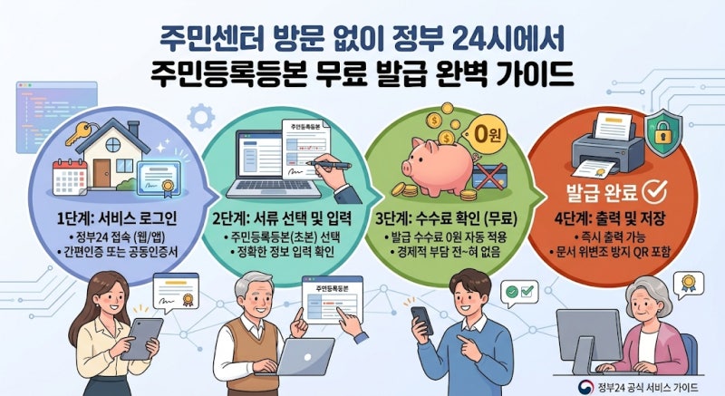 주민센터 방문 없이 정부24에서 주민등록등본 1분 만에 무료로 발급받는 방법