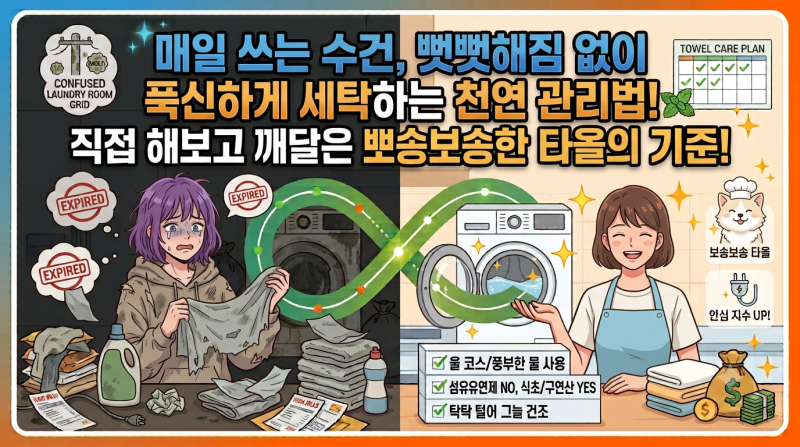 매일 쓰는 수건 뻣뻣해짐 없이 푹신하게 세탁하는 천연 관리법