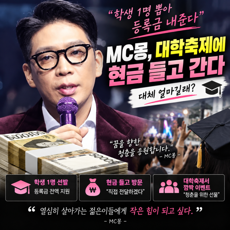 “학생 1명 뽑아 등록금 내준다” MC몽, 대학축제에 현금 들고 간다…대체 얼마길래