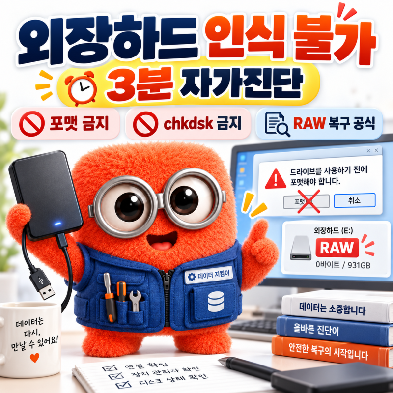외장하드 인식 불가 3분 자가진단: 절대 하지 말아야 할 행동과 RAW 복구 공식