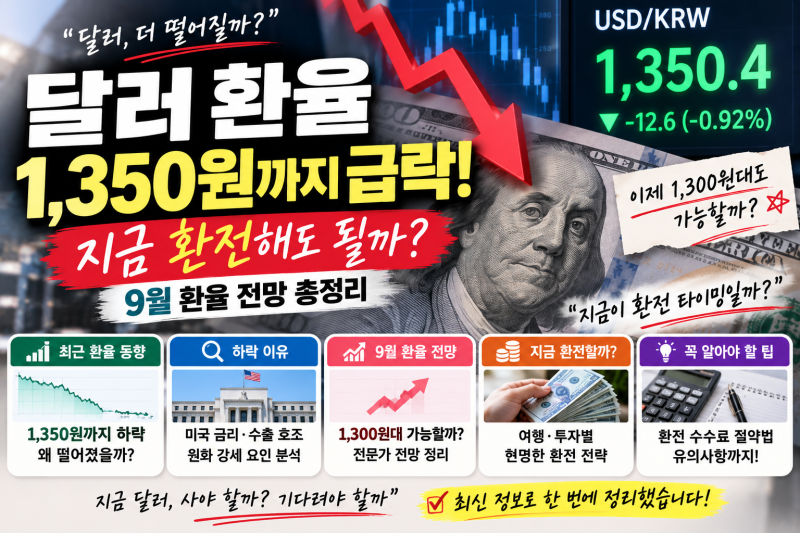 달러 환율 1,350원까지 급락! 지금 환전해도 될까? 9월 환율 전망 총정리