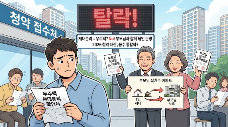 부모님이 집을 보유한 성인 자녀, 세대분리하면 무주택일까? 2026년 청약 탈락을 가르는 기준