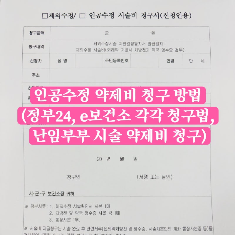 인공수정 약제비 청구 방법 (정부24, e보건소 각각 청구법, 난임부부 시술 약제비 청구)