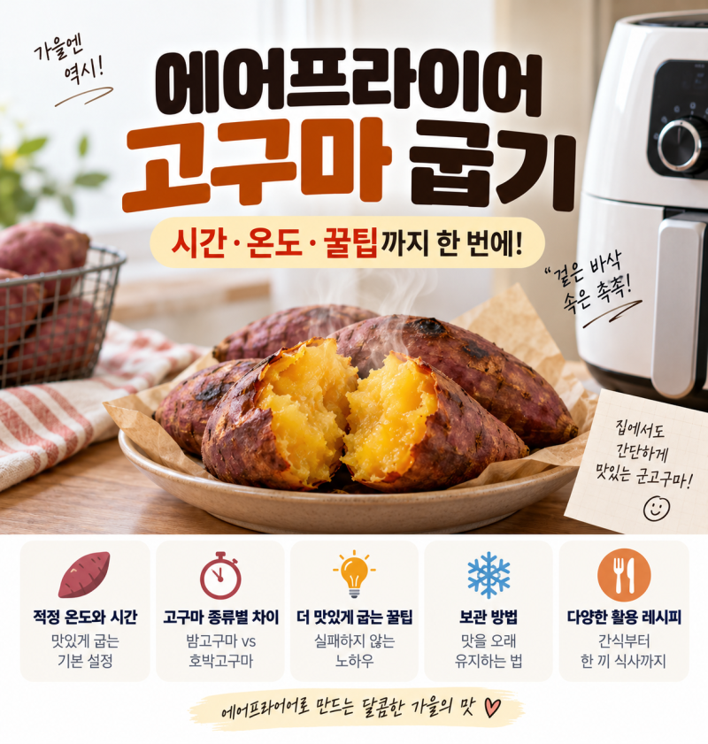 에어프라이어 고구마 굽는 시간·온도 | 실패 없이 촉촉하게 굽는 법