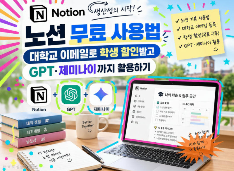 [공유] 노션 무료 사용법｜대학교 이메일로 학생 할인받고 GPT·제미나이까지 활용하기