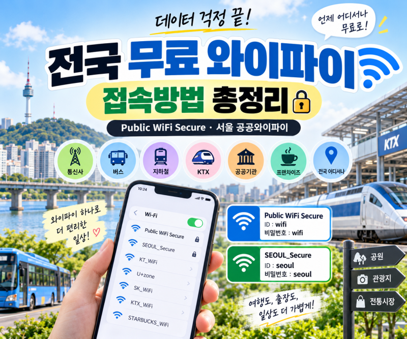 전국 무료 와이파이 비밀번호 총정리｜Public WiFi Secure·서울 공공와이파이 접속방법