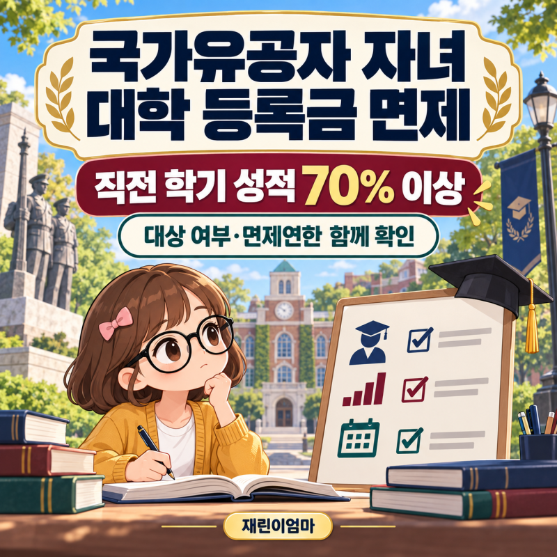 국가유공자 자녀 대학 등록금 면제, 성적 70%·지원기간·증명서 확인