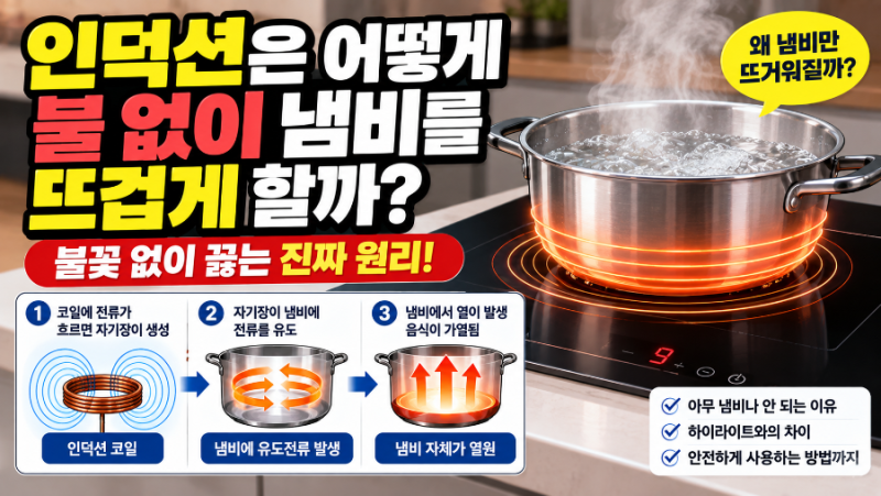 인덕션은 어떻게 불 없이 냄비를 뜨겁게 할까? 냄비만 뜨거워지는 원리