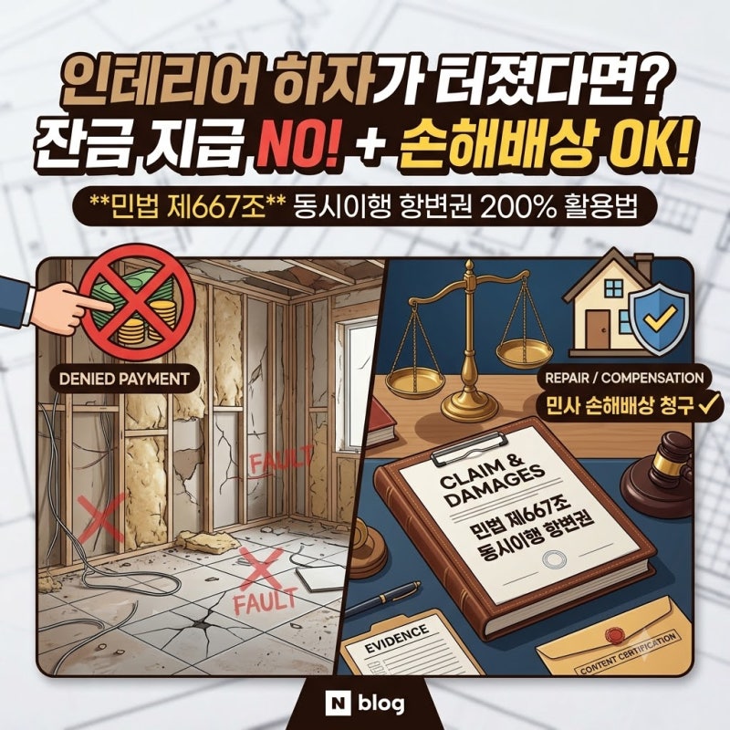 인테리어 공사 하자 및 먹튀 피해 시 잔금 지급 거절권과 민사 손해배상 청구법