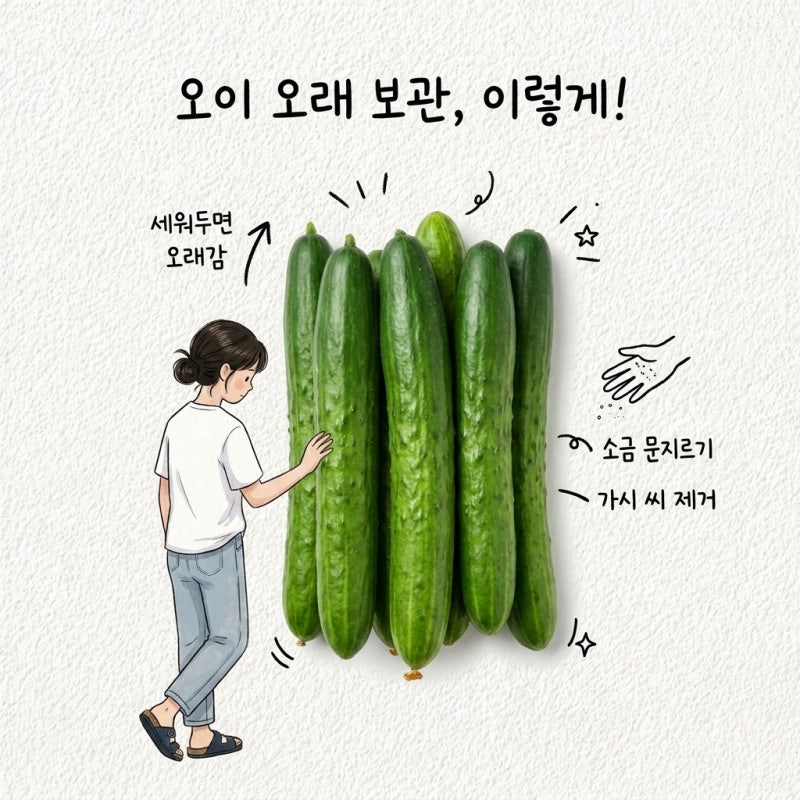 세워두면 오래감 오이 보관법 고르는 법 소금 문지르기 가시 씨 절임용 제철