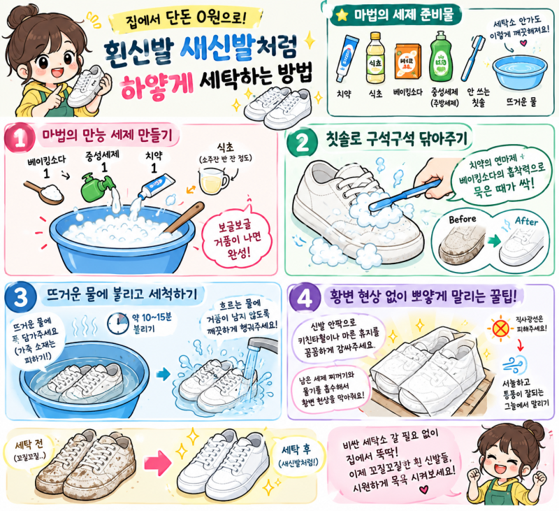 [생활TIP] 흰신발 새신발처럼 하얗게 세탁하는 방법