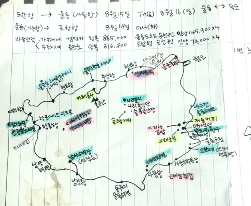 독도.울릉도 2박3일 여행 경비 /울릉크루즈차량선적비/울릉도 여행 코스