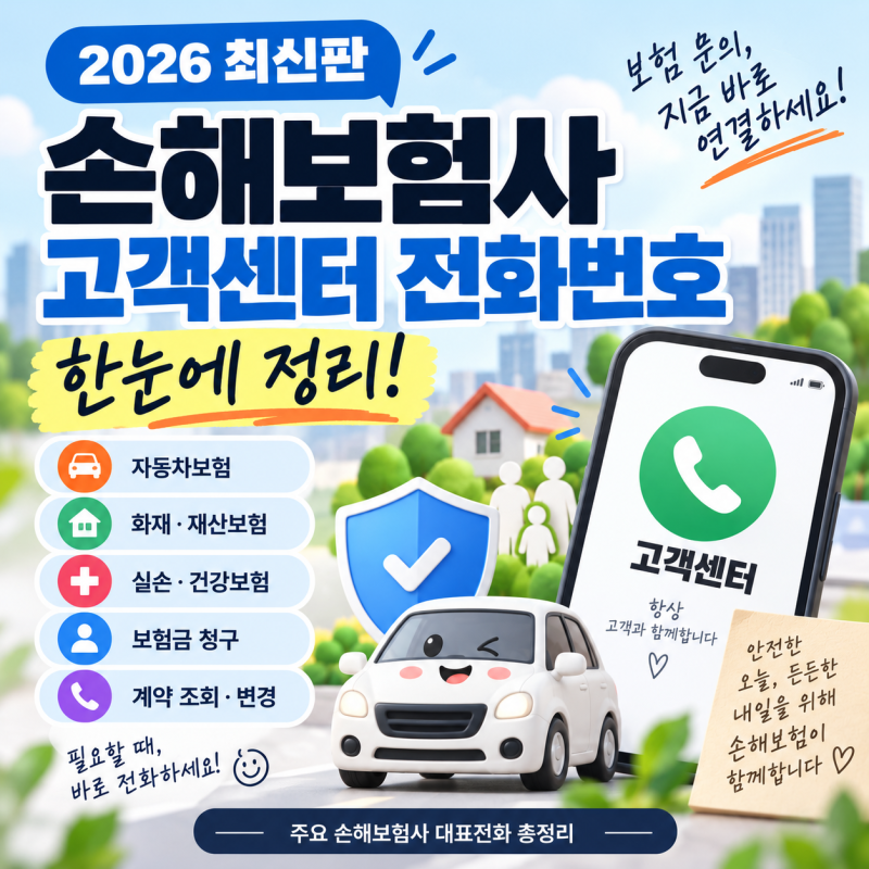 2026 손해보험사 고객센터 전화번호 총정리｜삼성화재·현대해상·DB·KB 대표전화
