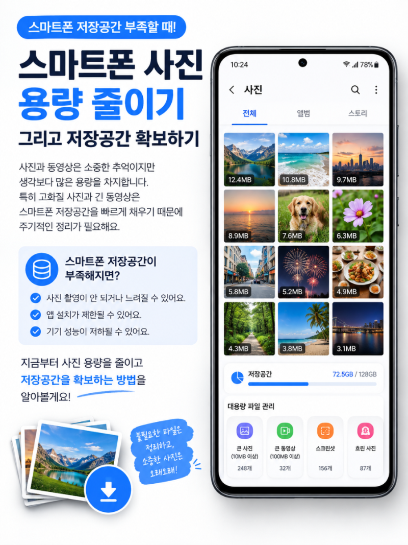 스마트폰 사진 용량 줄이는 방법과 저장공간 확보하기