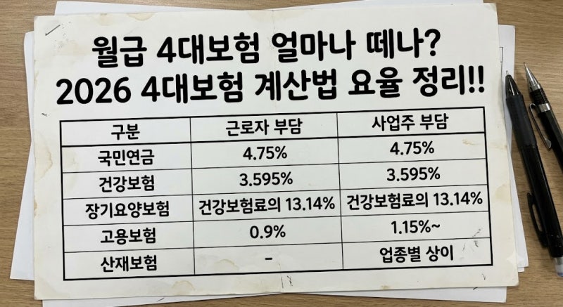 월급 4대보험 얼마나 떼나? 2026 4대보험 계산법 요율 정리!!