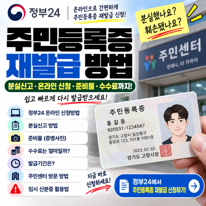 주민등록증 재발급 방법｜분실신고·온라인 신청·준비물·수수료 총정리