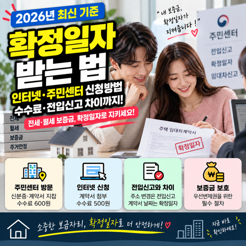 확정일자 받는 법 2026 | 인터넷·주민센터 신청방법, 수수료와 전입신고 차이