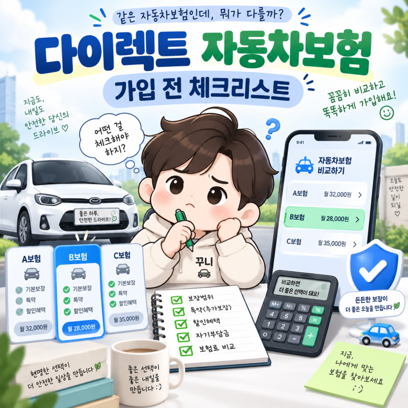 다이렉트 자동차보험 가입 전 체크리스트 8가지 | 자동차보험 비교·특약·할인 총정리
