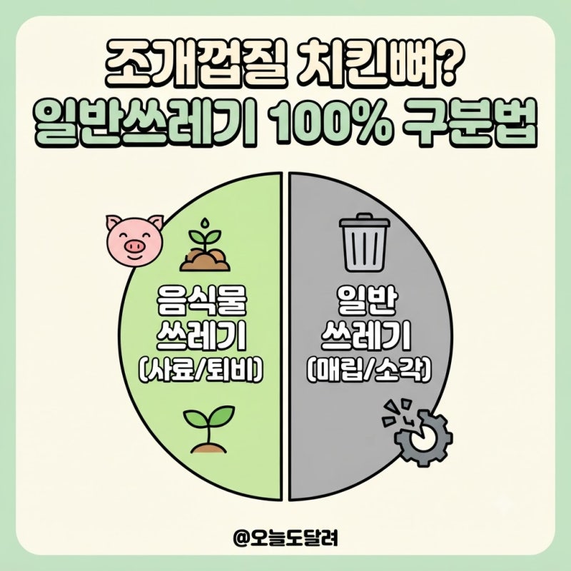 음식물 쓰레기 종량제 배출 불가 품목 조개껍질 치킨뼈 일반쓰레기 100% 구분법