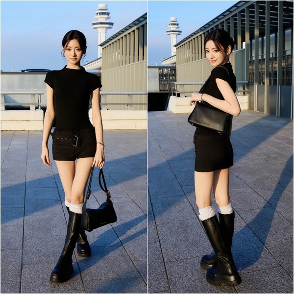 롱부츠 코디에 쇼츠 조합이 진리인 이유, 미야오 안나 공항패션 보니 알겠네