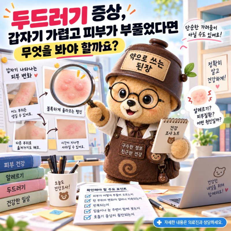 두드러기 증상, 갑자기 가렵고 피부가 부풀었다면 무엇을 봐야 할까요?