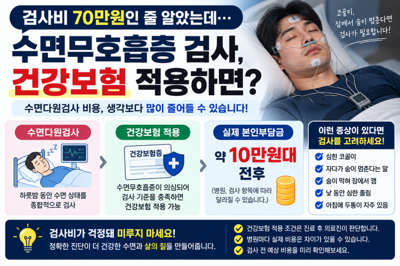 검사비 70만원인 줄 알았는데 수면무호흡증 검사 비용, 건강보험 적용하면?