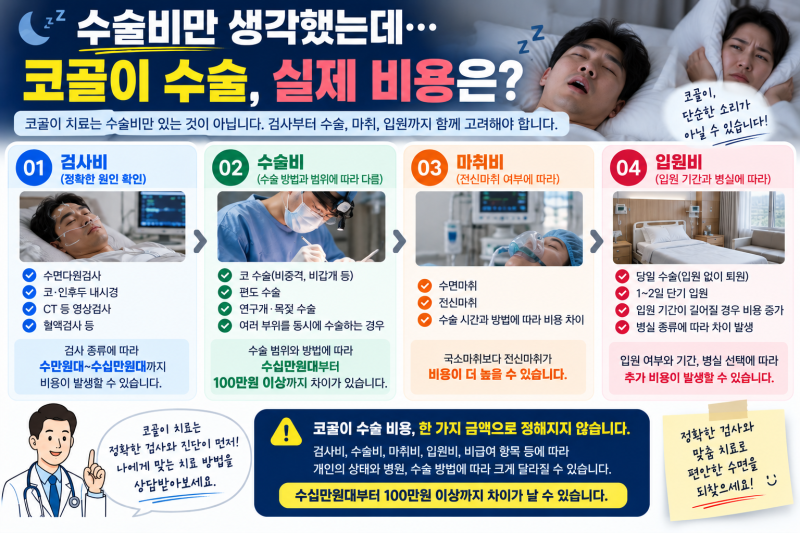 수술비만 생각했는데 코골이 수술 비용, 검사비까지 얼마나 들까?