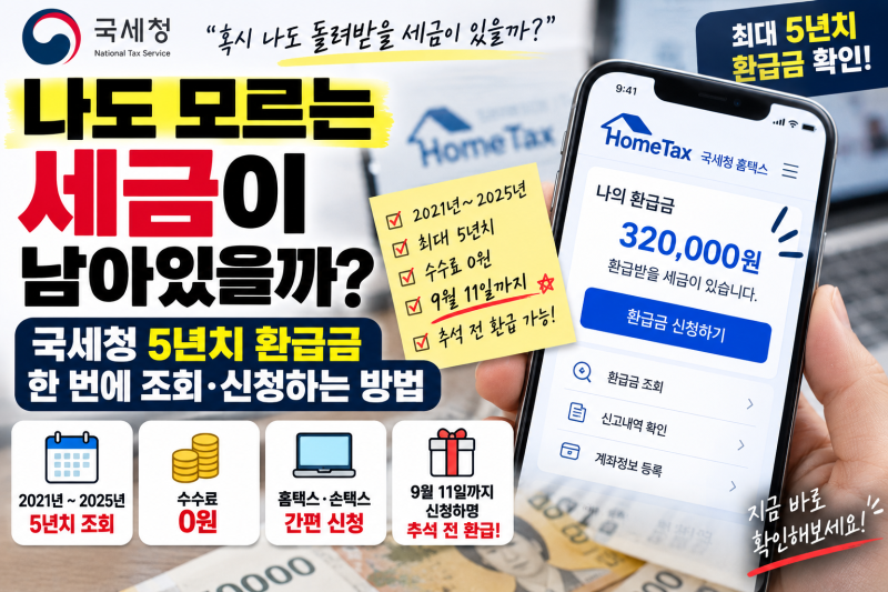 나도 모르는 세금이 남아있을까? 국세청 5년치 환급금 한 번에 조회·신청하는 방법