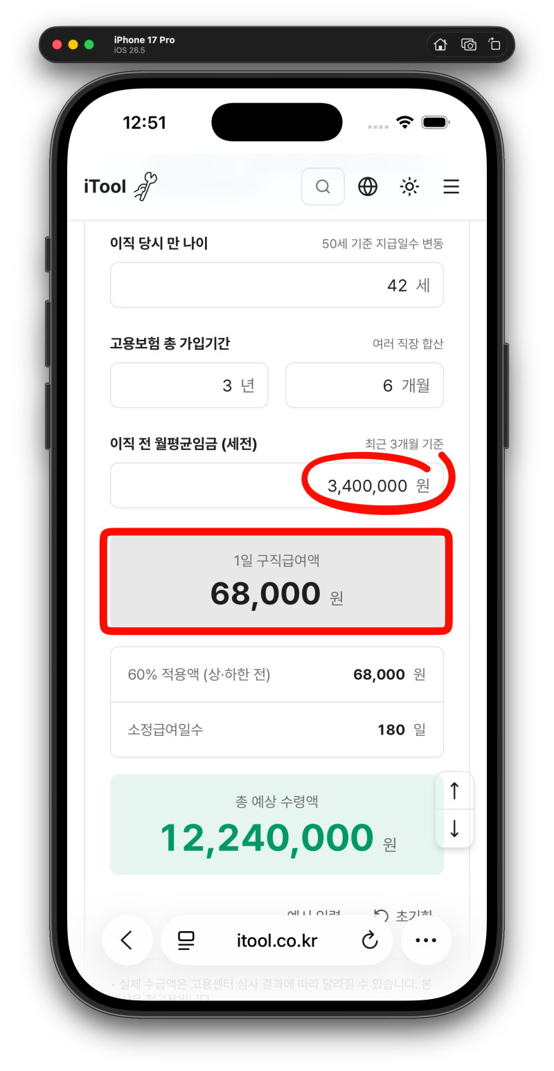 실업급여 계산기, 내 월급이면 하루 얼마인지 (2026년 상한액 68,100원, 무료)