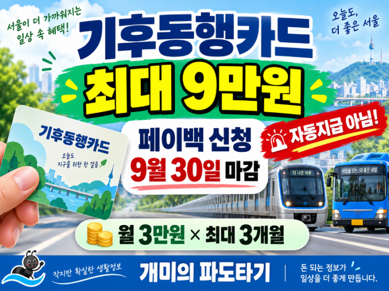 “신청해야 최대 9만원 받습니다” 기후동행카드 페이백 9월 30일까지…대상·방법 총정리