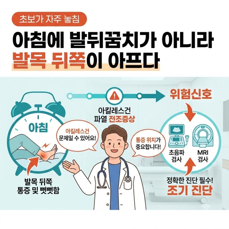 아침에 발뒤꿈치가 아니라 발목 뒤쪽이 아프다면 아킬레스건 파열 전조증상과 초음파·MRI 검....
