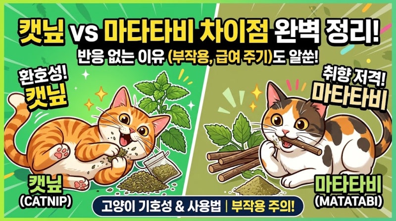 고양이 캣닢 vs 마타타비 차이점과 반응 없는 이유 (올바른 급여 주기와 부작용)