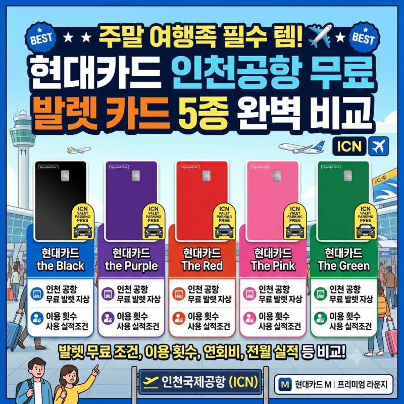 주말 여행족 필수 템! 현대카드 인천공항 무료 발렛 카드 5가지 비교