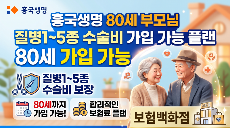 흥국생명 80세 부모님 질병1~5종 수술비 가입 가능 플랜