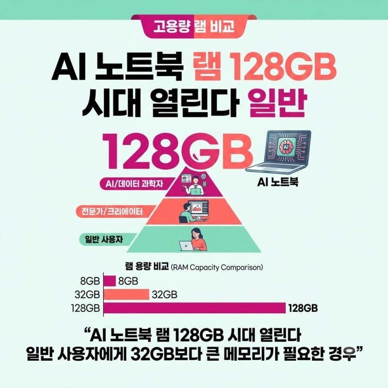 AI 노트북 램 128GB 시대 열린다 일반 사용자에게 32GB보다 큰 메모리가 필요한 경우, 기준 조건 ....