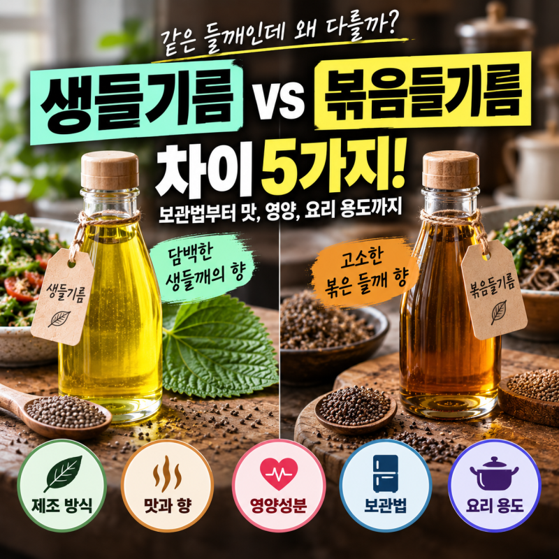 생들기름 vs 볶음들기름 차이 5가지? 제조 방식, 맛과 향, 영양성분 및 활용법 분석 정리