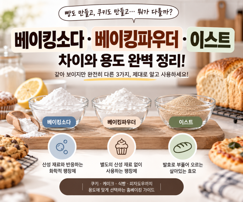 베이킹소다 베이킹파우더 차이는? 이스트까지 용도·대체 가능 여부 총정리