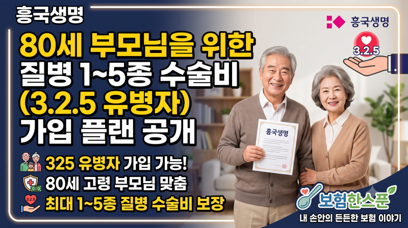 흥국생명 80세 부모님을 위한 질병 1~5종 수술비(3.2.5 유병자) 가입 플랜 공개
