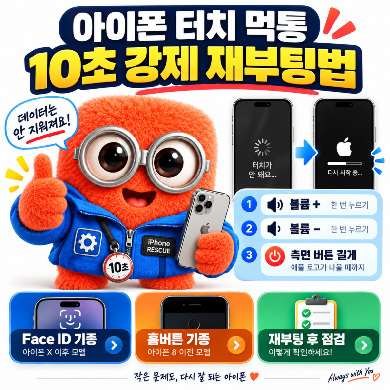 아이폰 터치 먹통 10초 강제 재부팅법: X부터 16 시리즈·홈버튼 기종별 총정리